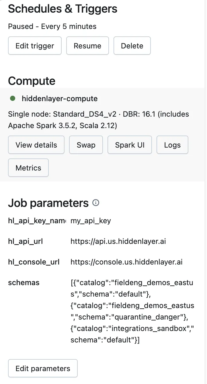 Databricks parameters