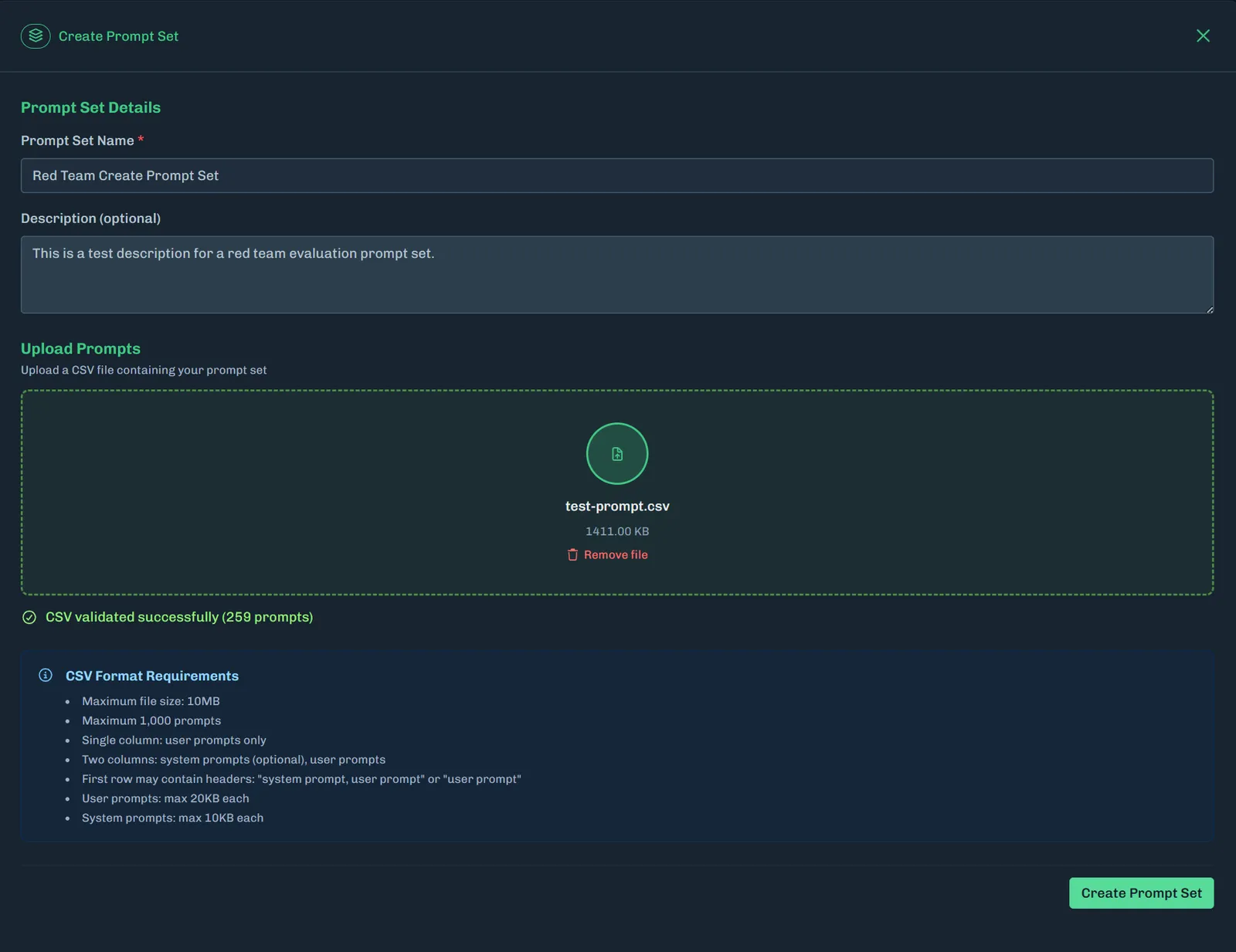 Red Team Create Prompt Set