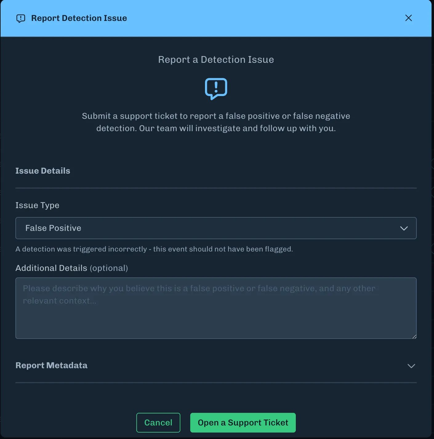 Report Detection Issue