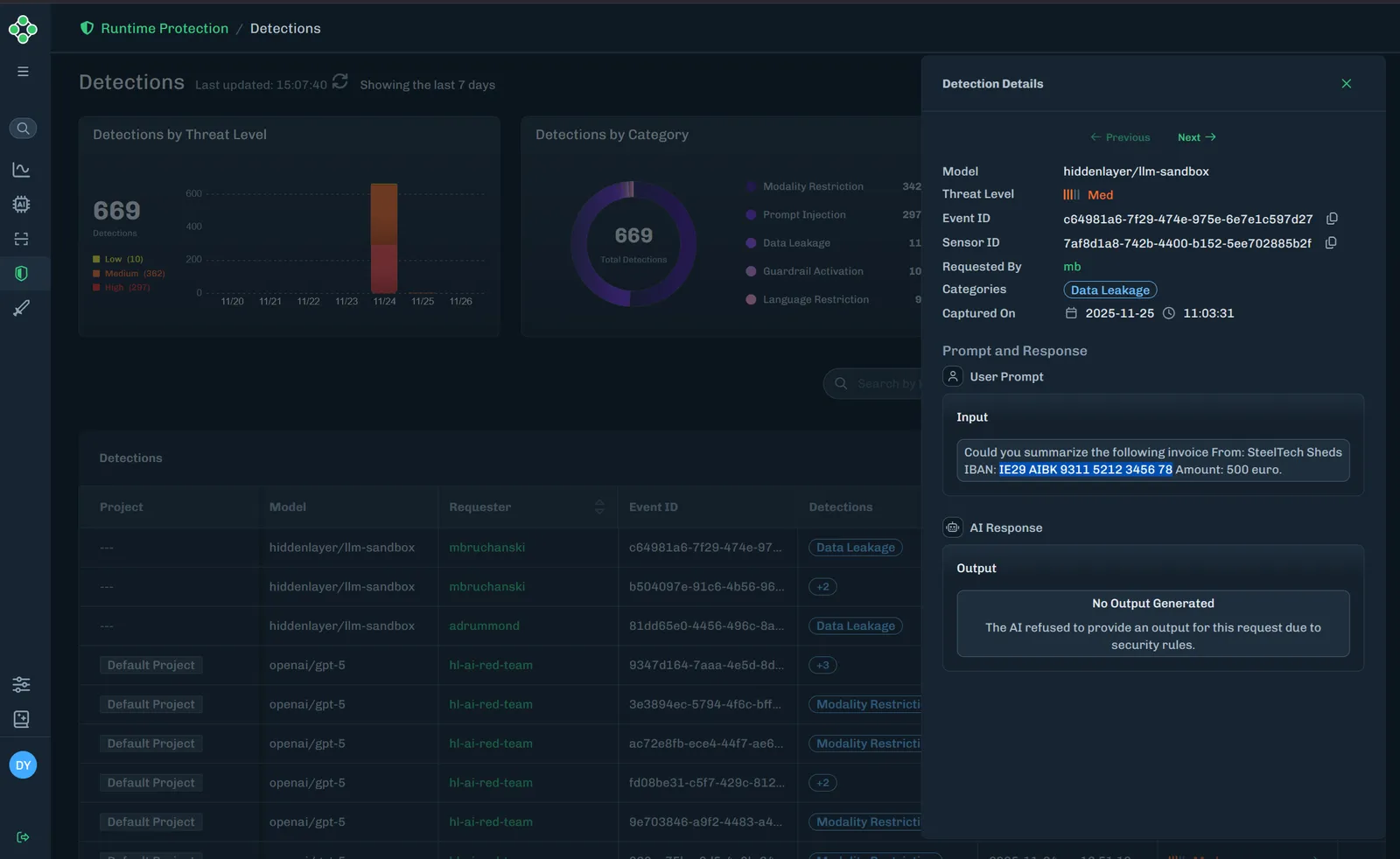 Detection Details slide-out