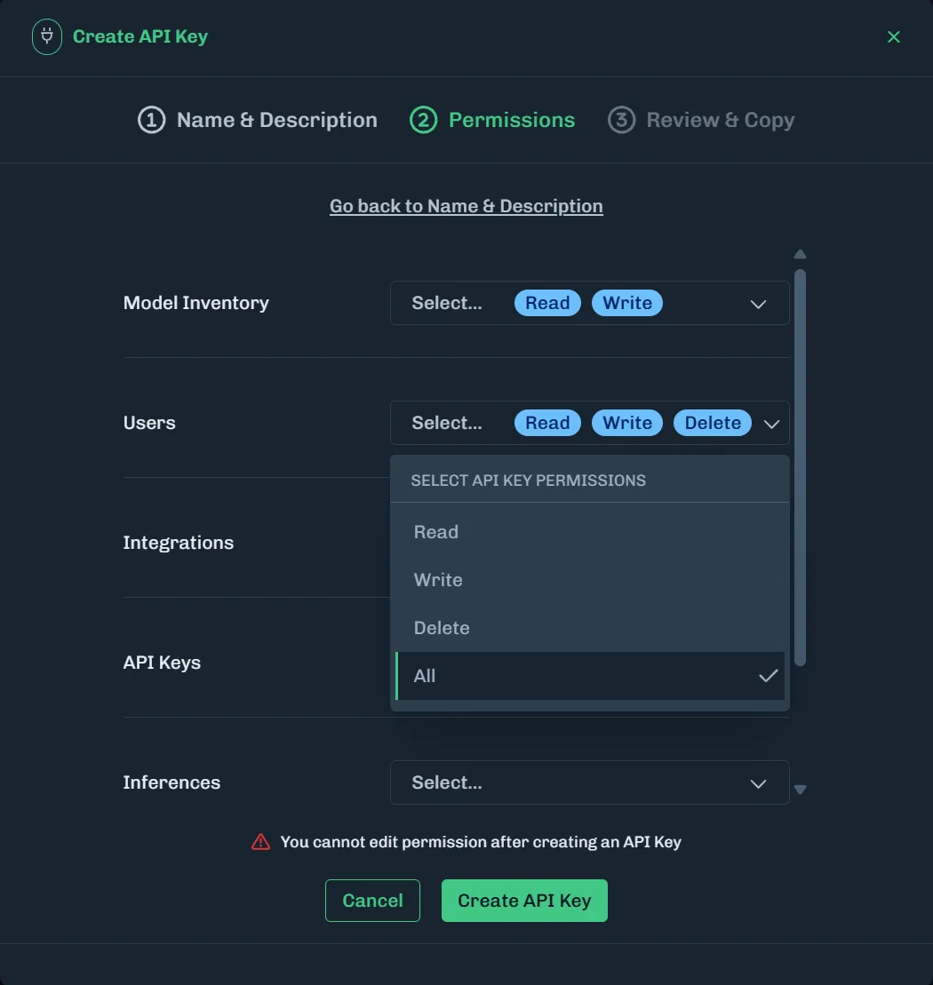 Select API Permissions