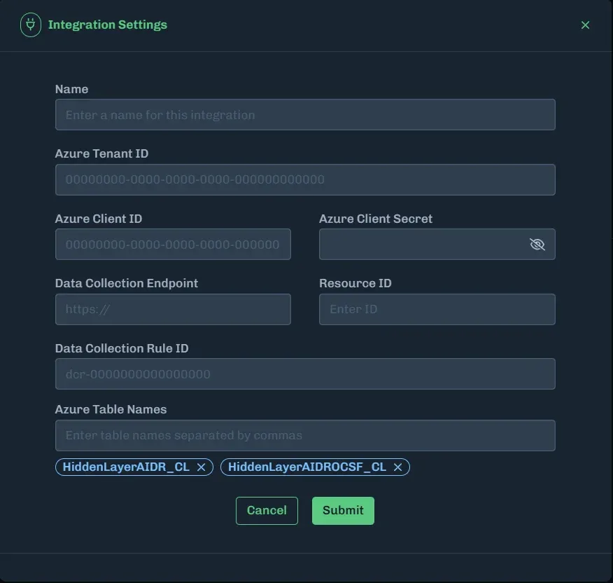 HiddenLayer Integration Settings