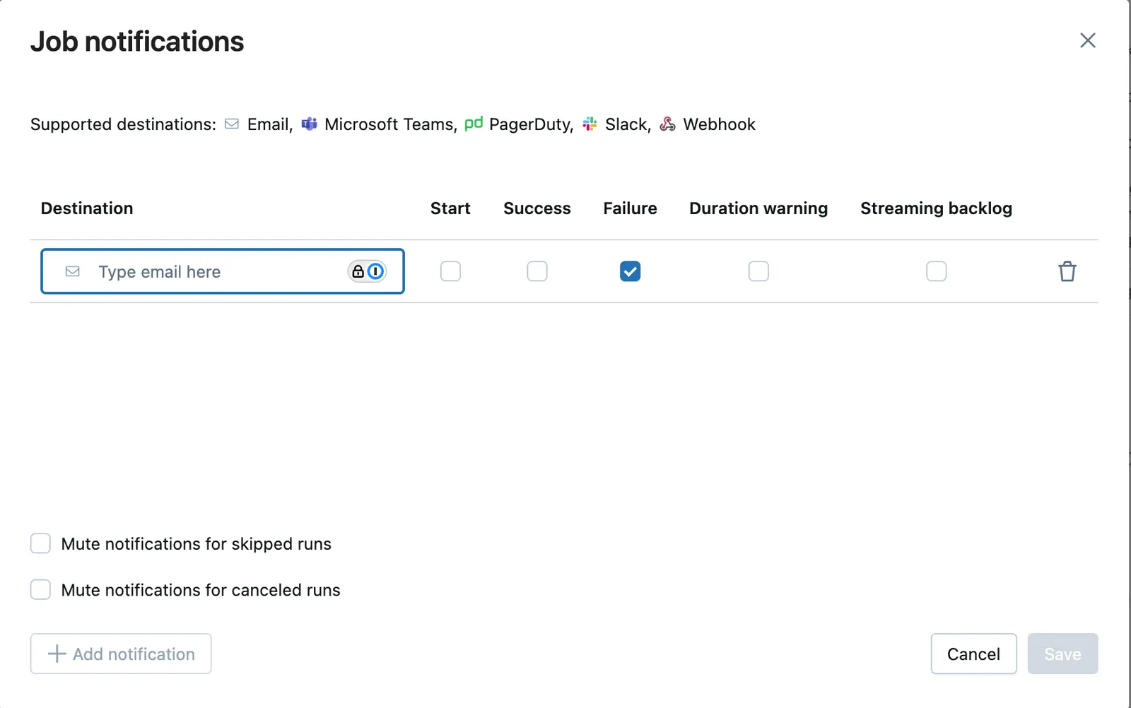 Databricks job notifications