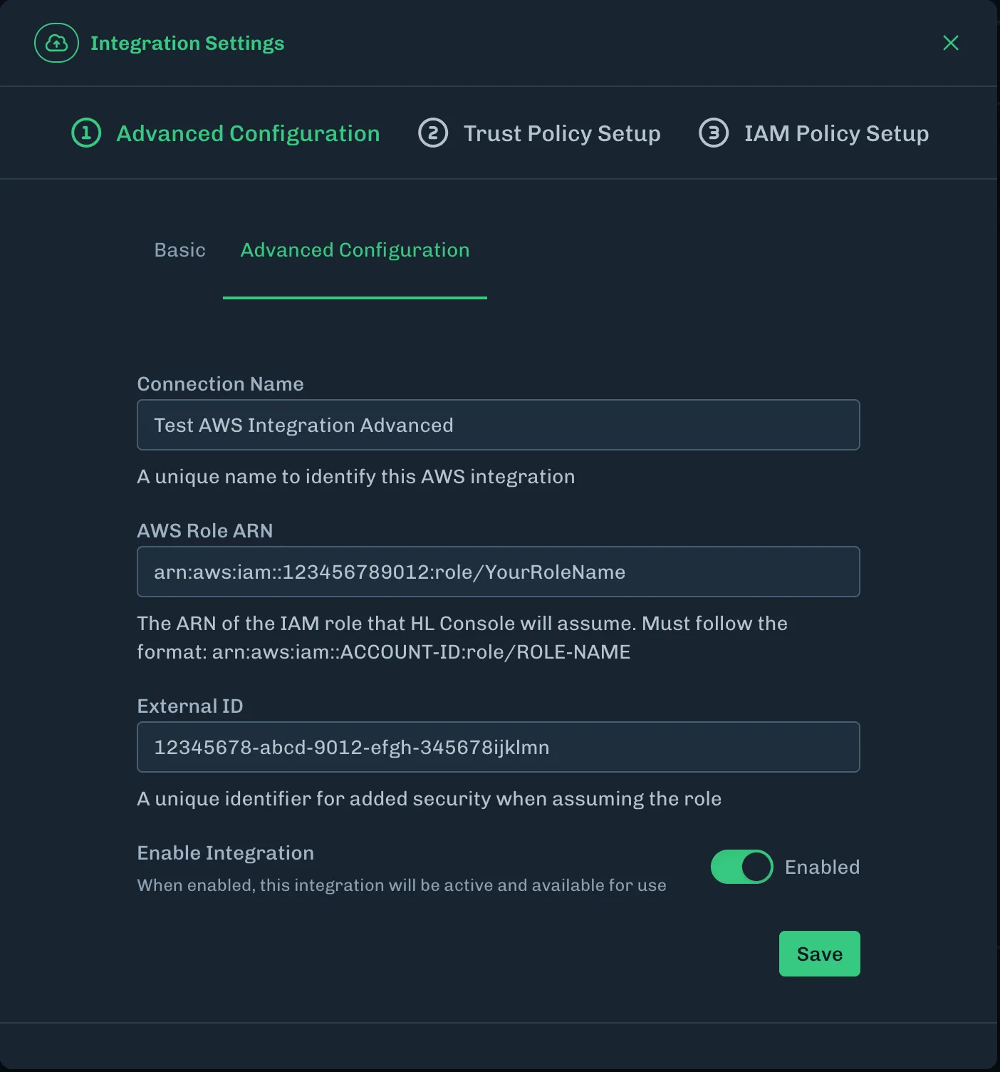 Add AWS Role ARN and External ID
