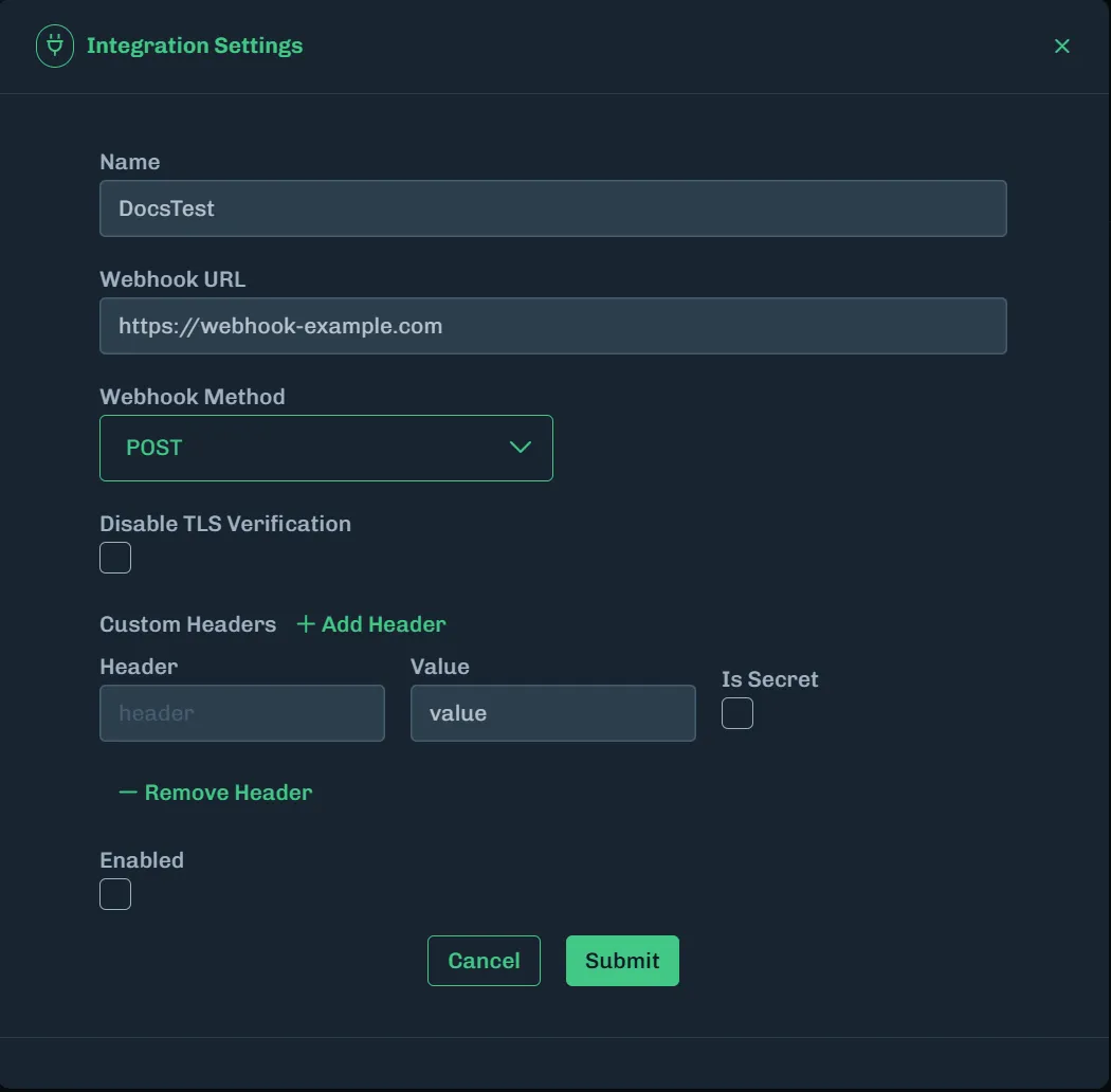 Webhook Header Values