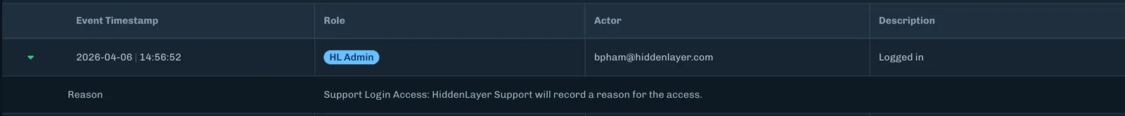 Support Login Access Audit Log