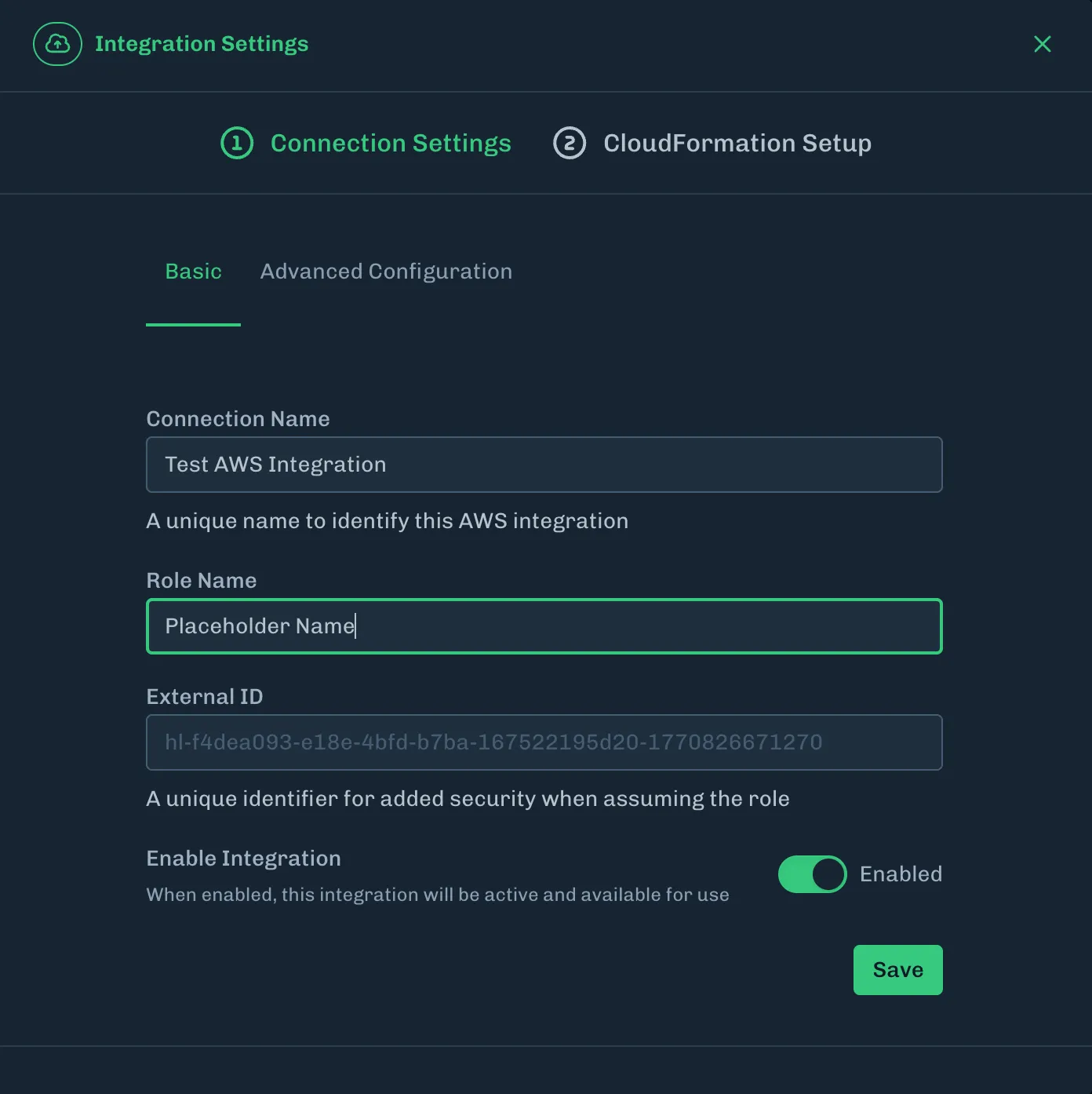 Add AWS Role ARN and External ID