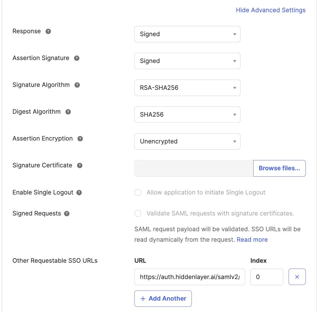 Okta SAML Settings Other Requestable SSO URL