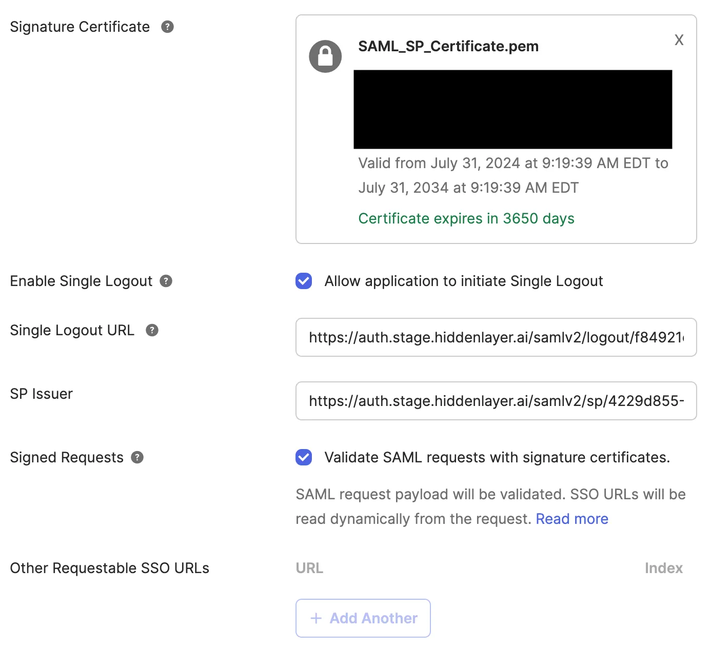 Okta SAML Settings Signature Certificate