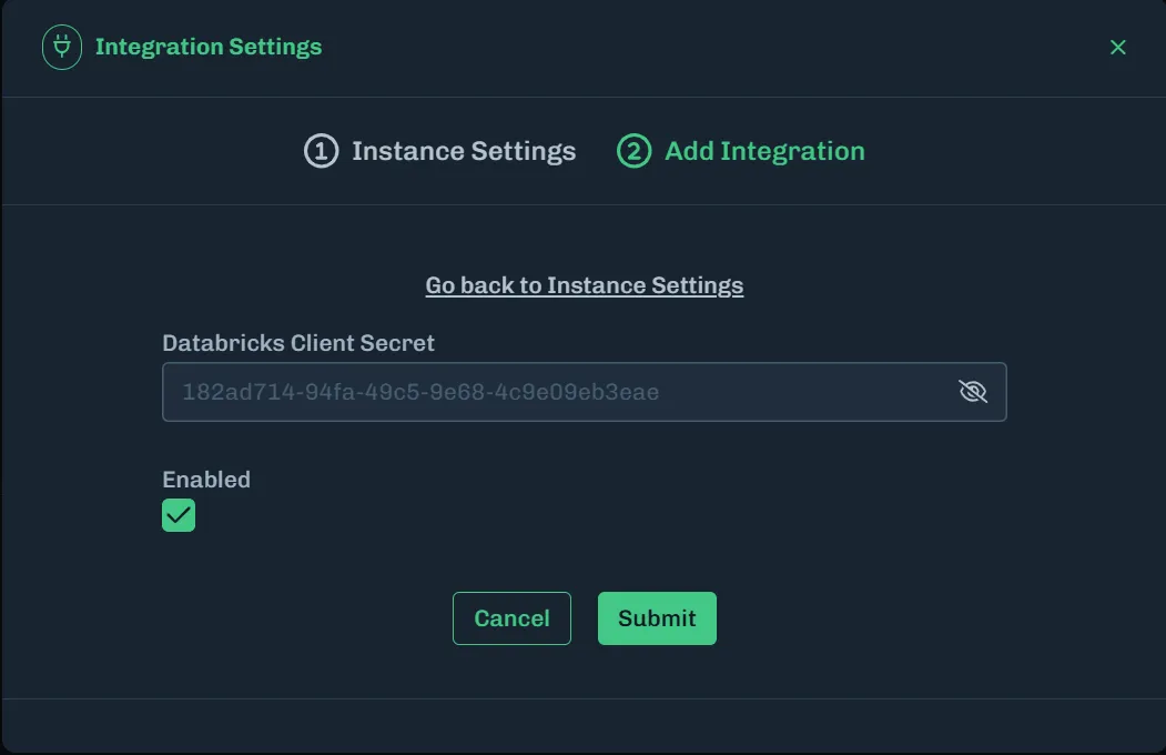 Enter Databricks Client Secret