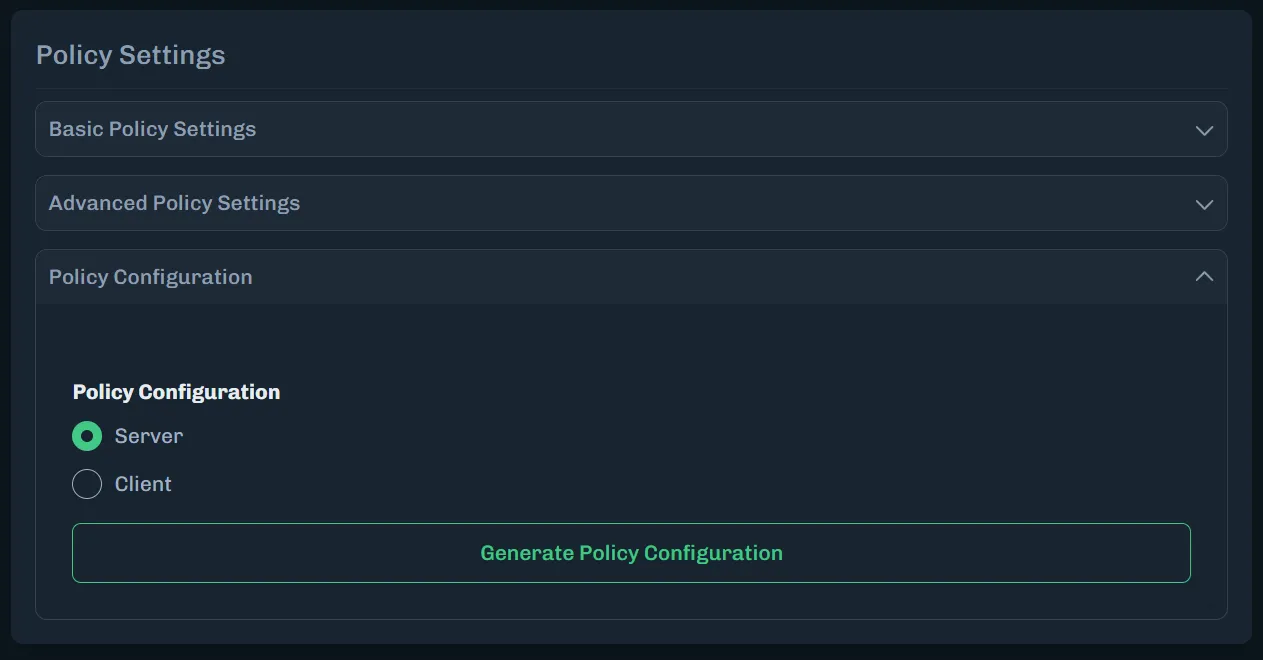 Select Server for Policy Configuration
