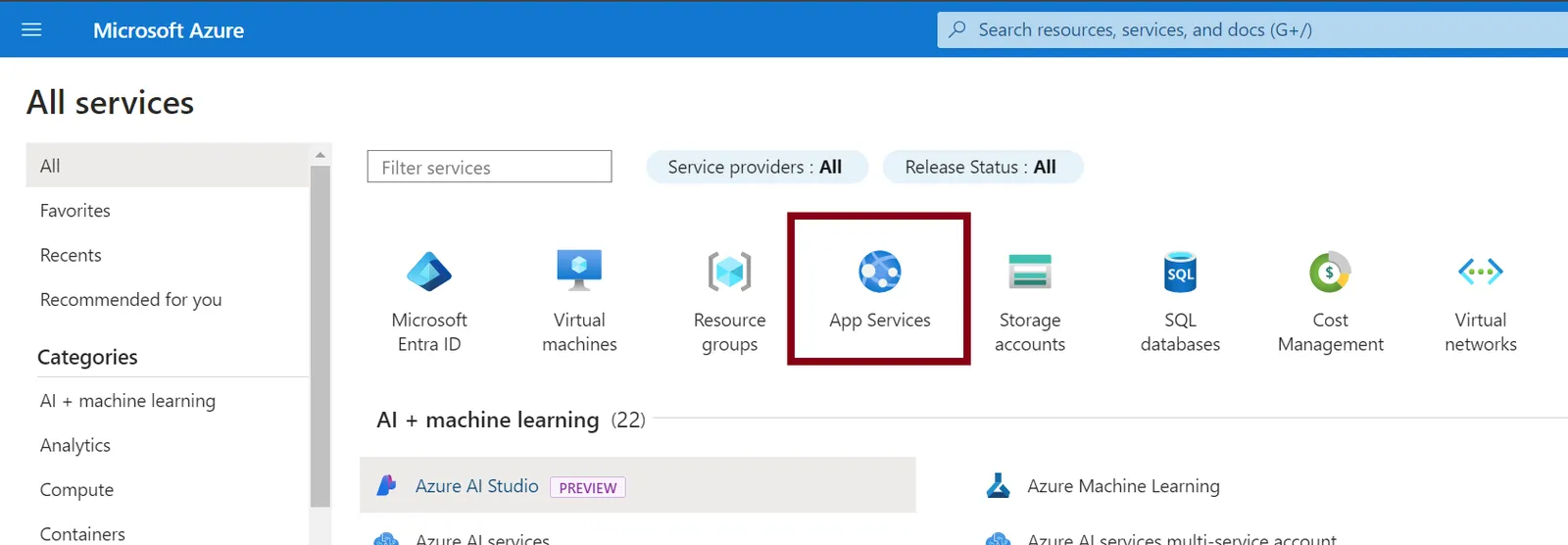 App Services Page