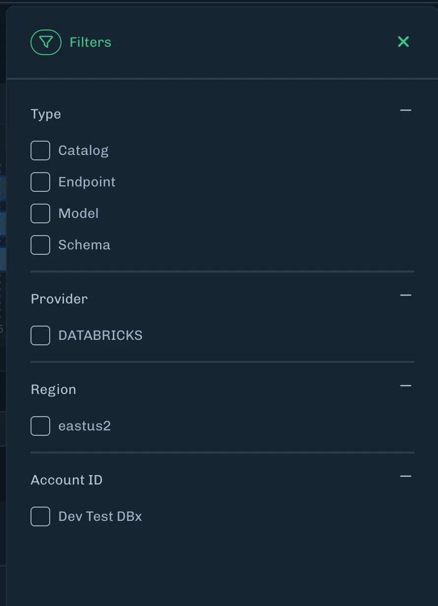 AI Asset Discovery filters