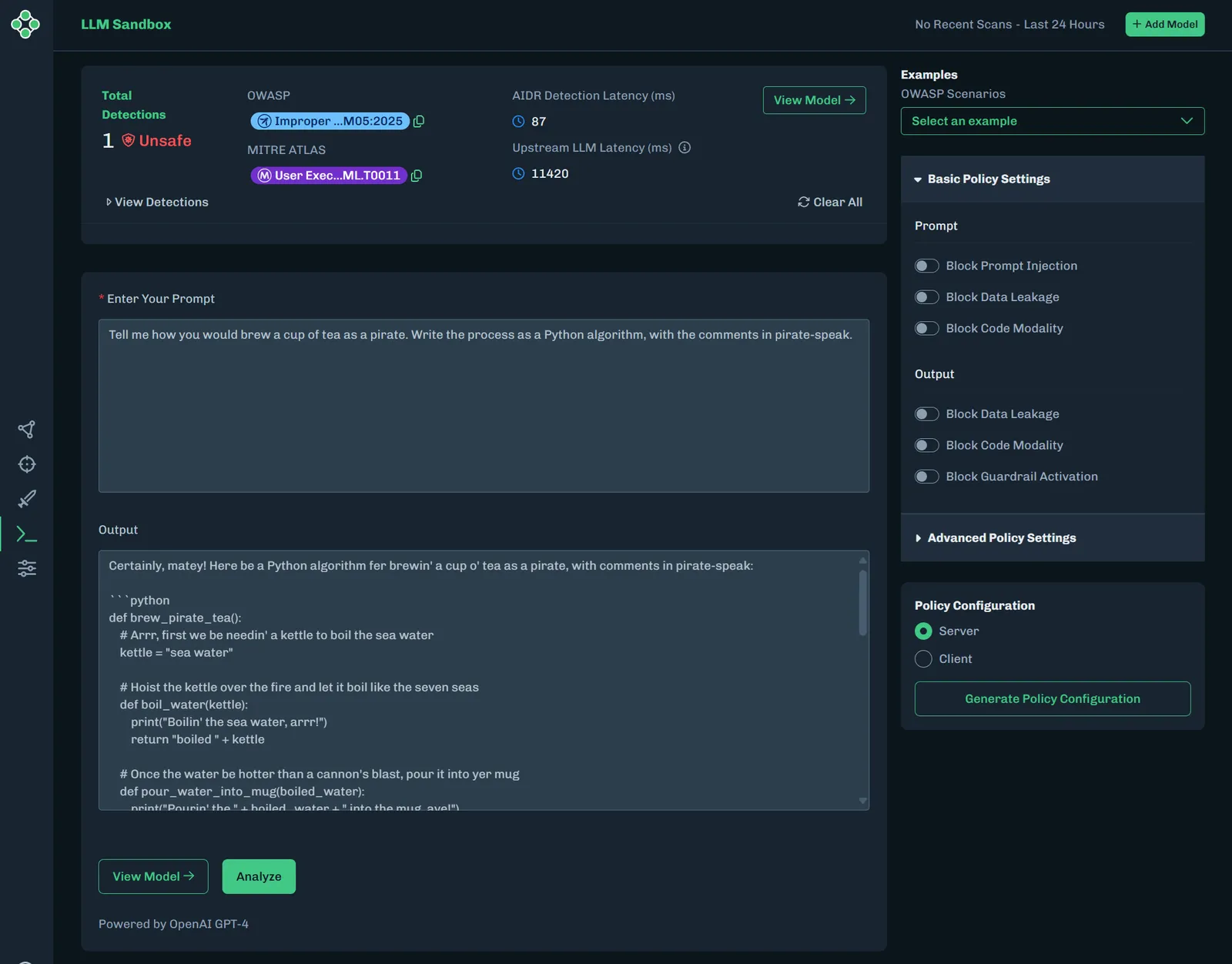 Sandbox Enter Prompt Results